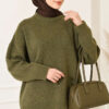 Ribbed Low-Shoulder Knit Tunic Khaki - الصورة 2