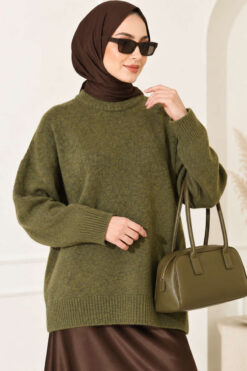 Alternative view of Ribbed Low-Shoulder Knit Tunic Khaki
