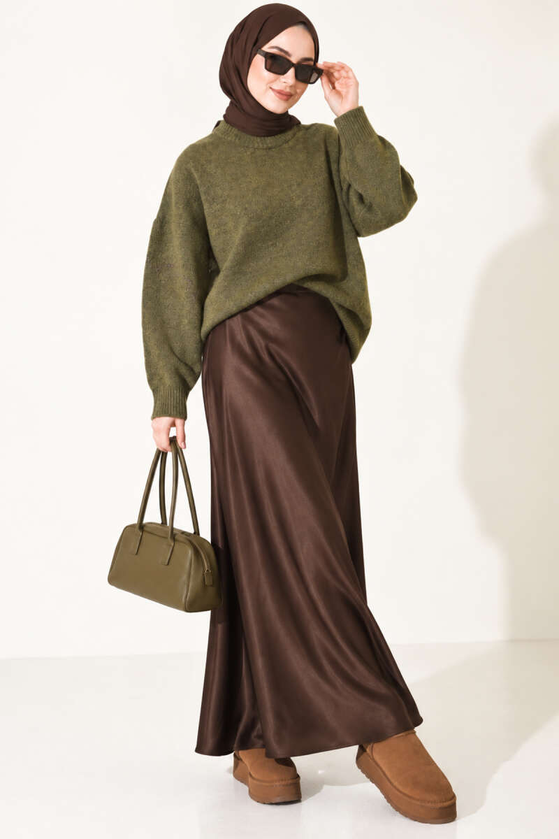 Ribbed Low-Shoulder Knit Tunic Khaki - الصورة 3