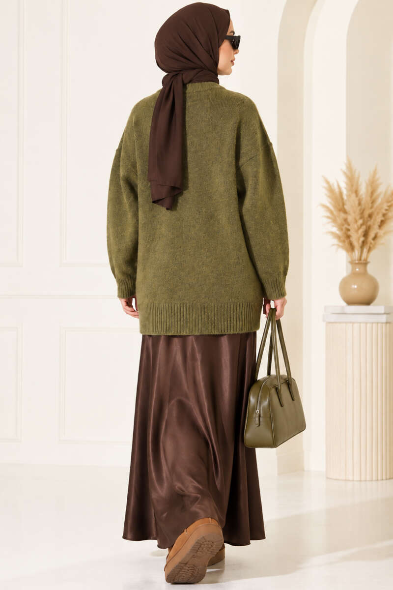 Ribbed Low-Shoulder Knit Tunic Khaki - الصورة 4