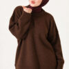 Ribbed Low-Shoulder Knit Tunic Brown
