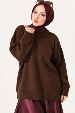 Ribbed Low-Shoulder Knit Tunic Brown