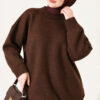 Ribbed Low-Shoulder Knit Tunic Brown – Bild 2