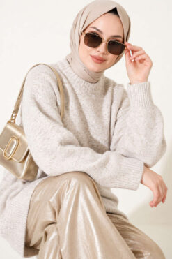 Alternative view of Ribbed Low-Shoulder Knit Tunic Stone