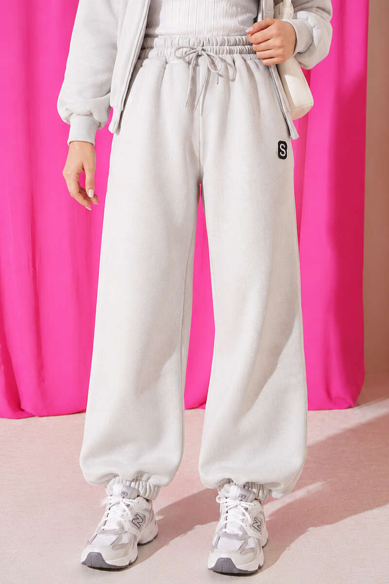 Embroidered Brushed French Terry Jogger Pants Grey