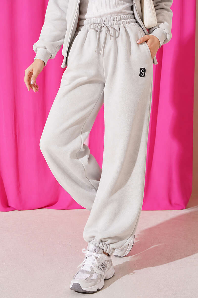 Embroidered Brushed French Terry Jogger Pants Grey – Image 3