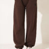 Embroidered Brushed French Terry Jogger Pants Brown