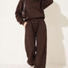 Embroidered Brushed French Terry Jogger Pants Brown – Image 2