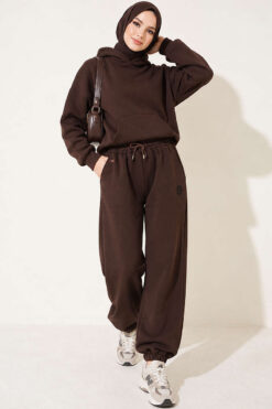 Alternative view of Embroidered Brushed French Terry Jogger Pants Brown