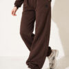 Embroidered Brushed French Terry Jogger Pants Brown – Image 3
