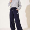 Embroidered Brushed French Terry Jogger Pants Navy Blue - Image 2