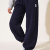 Embroidered Brushed French Terry Jogger Pants Navy Blue - Image 3