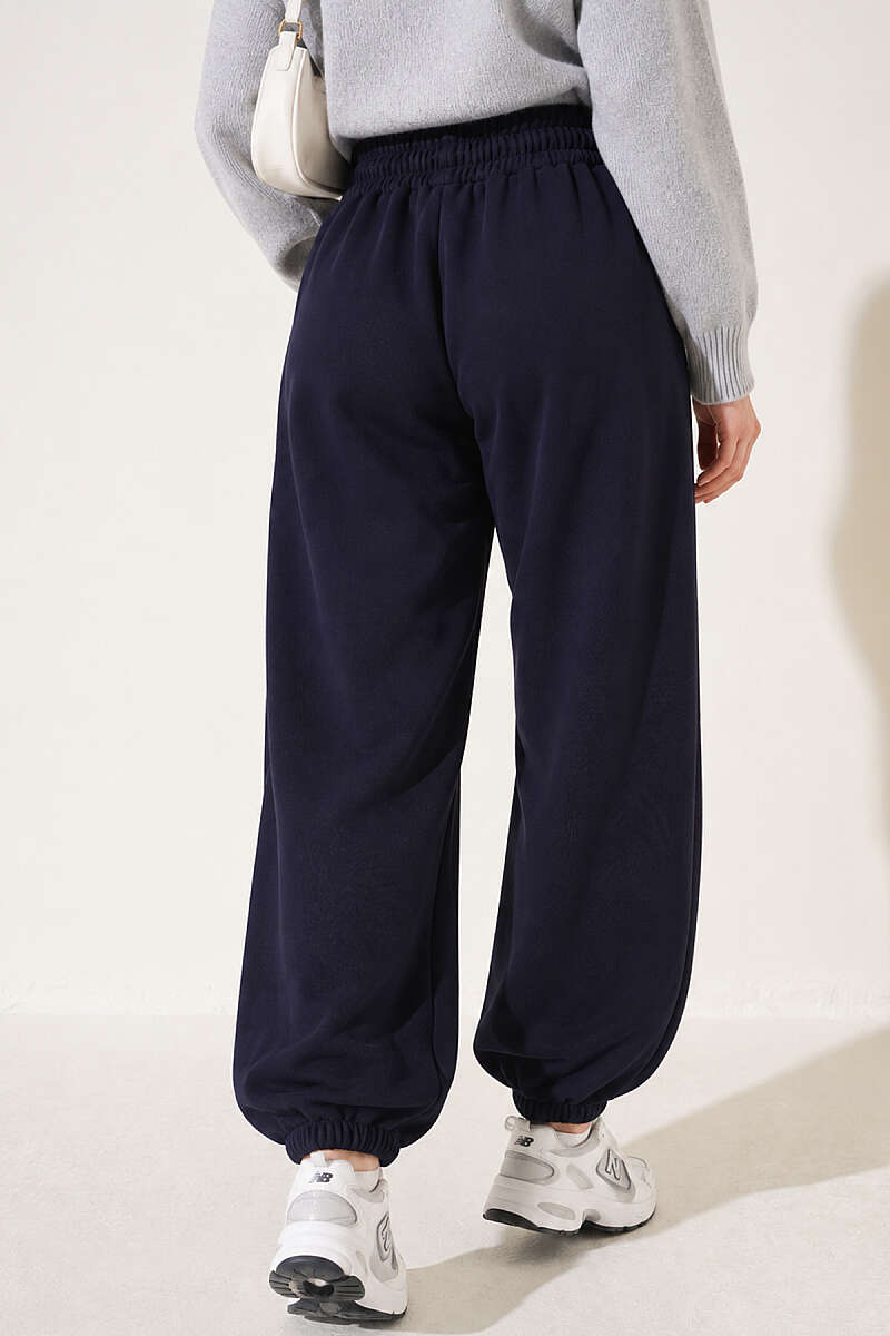 Embroidered Brushed French Terry Jogger Pants Navy Blue - Image 4