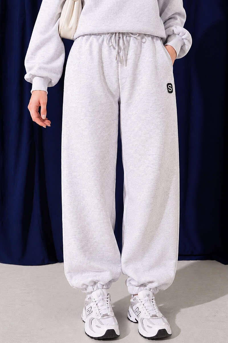 Embroidered Brushed French Terry Jogger Pants Grey – Image 5