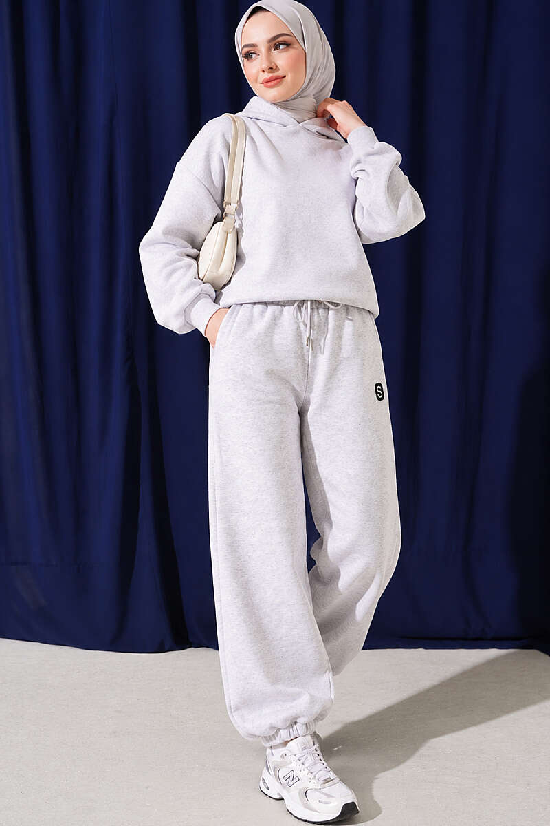 Embroidered Brushed French Terry Jogger Pants Grey - الصورة 2