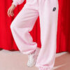 Embroidered Brushed French Terry Jogger Pants Pink