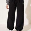 Embroidered Brushed French Terry Jogger Pants Black