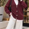 Knitted Cardigan with Hair Braid Pattern and Button Closure Burgundy