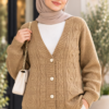 Knitted Cardigan with Hair Braid Pattern and Button Closure Camel - immagine 2