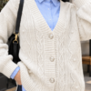 Knitted Cardigan with Hair Braid Pattern and Button Closure Ecru – Bild 2