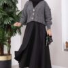 Knitted Cardigan with Hair Braided Pattern and Button Closure Anthracite – Bild 3
