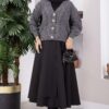 Knitted Cardigan with Hair Braided Pattern and Button Closure Anthracite