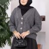 Knitted Cardigan with Hair Braided Pattern and Button Closure Beige - Image 6