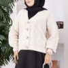 Knitted Cardigan with Hair Braided Pattern and Button Closure Beige - Image 2