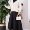 Knitted Cardigan with Hair Braided Pattern and Button Closure Beige - Image 3