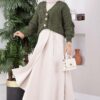 ⁦Knitted Cardigan with Hair Braided Pattern and Button Closure Khaki⁩ - الصورة ⁦3⁩
