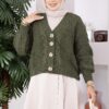 ⁦Knitted Cardigan with Hair Braided Pattern and Button Closure Khaki⁩ - الصورة ⁦2⁩