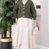 ⁦Knitted Cardigan with Hair Braided Pattern and Button Closure Khaki⁩ - الصورة ⁦4⁩