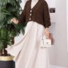 ⁦Knitted Cardigan with Hair Braided Pattern and Button Closure Brown⁩ - الصورة ⁦4⁩