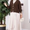 ⁦Knitted Cardigan with Hair Braided Pattern and Button Closure Brown⁩ - الصورة ⁦3⁩