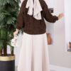 ⁦Knitted Cardigan with Hair Braided Pattern and Button Closure Brown⁩ - الصورة ⁦5⁩