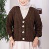 Knitted Cardigan with Hair Braided Pattern and Button Closure Red – Bild 6