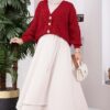 Knitted Cardigan with Hair Braided Pattern and Button Closure Red – Bild 3