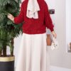 Knitted Cardigan with Hair Braided Pattern and Button Closure Red – Bild 4