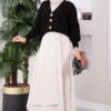 Knitted Cardigan with Hair Braided Pattern and Button Closure Black
