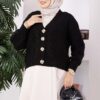 Knitted Cardigan with Hair Braided Pattern and Button Closure Black - Afbeelding 2