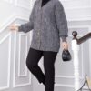 Knitted Cardigan with Hair Knit Detail and Button Closure Anthracite - Image 3