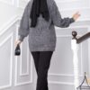 Knitted Cardigan with Hair Knit Detail and Button Closure Anthracite - Image 4