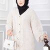 ⁦Knitted Cardigan with Hair Knit Detail and Button Closure Beige⁩ - الصورة ⁦3⁩