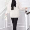 ⁦Knitted Cardigan with Hair Knit Detail and Button Closure Beige⁩ - الصورة ⁦4⁩