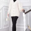Knitted Cardigan with Hair Knit Detail and Button Closure Ecru - Image 3
