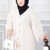 Knitted Cardigan with Hair Knit Detail and Button Closure Ecru - Image 2