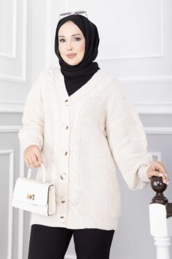 Alternative view of Knitted Cardigan with Hair Knit Detail and Button Closure Ecru