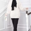 Knitted Cardigan with Hair Knit Detail and Button Closure Ecru - Image 4