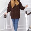 Knitted Cardigan with Hair Knit Detail and Button Closure Brown – Bild 4