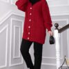Knitted Cardigan with Hair Knit Detail and Button Closure Red - Afbeelding 3